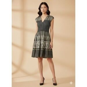 MAX EDITION Women's Metallic Pleated V Neck Dress Size S